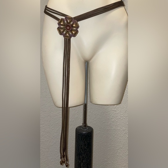 Sarah Cavender Metalworks brown metal rope tassel flower belt main image 5